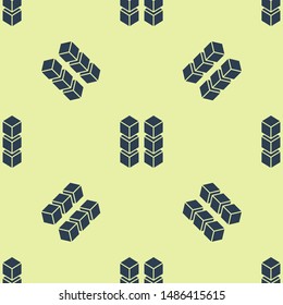 Blue Blockchain technology icon icon isolated seamless pattern on yellow background. Cryptocurrency data. Abstract geometric block chain network technology business. Vector Illustration