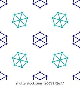 Blue Blockchain technology icon isolated seamless pattern on white background. Cryptocurrency data. Abstract geometric block chain network technology business.  Vector
