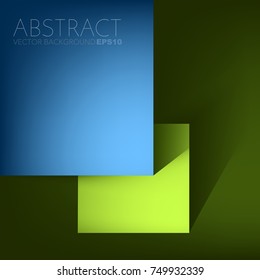 Blue blocks structure vector background overlap layer abstract texture rectangle with green box and green space for text design