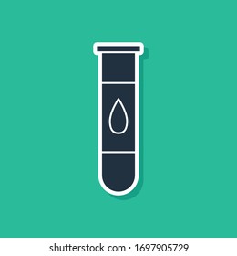Blue Blood test and virus molecule coronavirus icon isolated on green background. Coronavirus, COVID-19. 2019-nCoV.  Vector Illustration