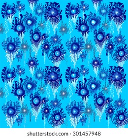 Blue blossom seamless modern wallpaper pattern. Vector ornament.