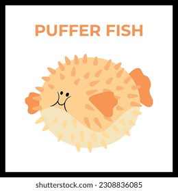 Blue Blowfish cartoon character isolated on white background