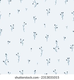 Blauer Bluebells Vektor Nahtloses Muster. Kleine Blumen, Hintergrund. Ditous-Floral-Print