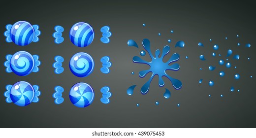 Blue blueberry candy with splash animation set
