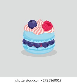 Macarón de arándanos azules con frambuesa y crema de remolino rosa