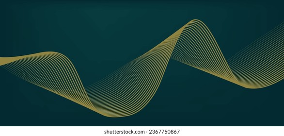 Blue blurred abstract background with golden color lines. Abstract lines on darl teal background
Line design element on teal background.