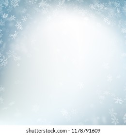 Blue blurred winter banner with snow flakes. EPS 10