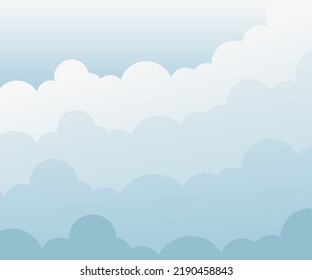 Blue blurry abstract texture with cumulus cloudy shapes. Overcast Background banner wall paper. Flat Art Vector Illustration