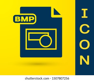 Blue BMP file document. Download bmp button icon isolated on yellow background. BMP file symbol.  Vector Illustration