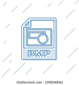 Blue BMP file document icon. Download bmp button line icon isolated on white background. BMP file symbol. Vector Illustration