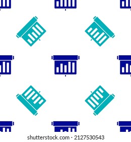 Blue Board with graph chart icon isolated seamless pattern on white background. Report text file icon. Accounting sign. Audit, analysis, planning.  Vector
