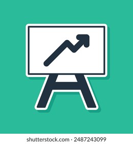 Blue Board with graph chart icon isolated on green background. Report text file icon. Accounting sign. Audit, analysis, planning.  Vector