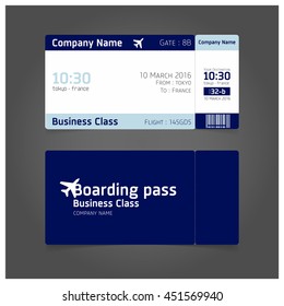 Blue boarding pass.  Airline boarding pass ticket for traveling by plane. concept of travel, journey or business. Vector illustration.