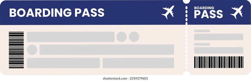 Blue Boarding Pass with Barcode and Plane Icon for Traveling to Wonderful Place