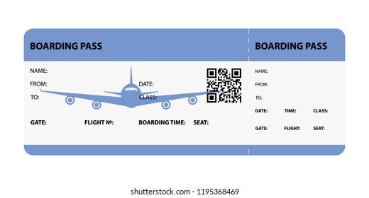 Blue boarding pass isolated on a white background. Vector illustration.