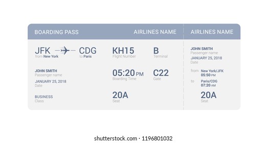 Blue boarding pass isolated on a white background. Vector illustration.