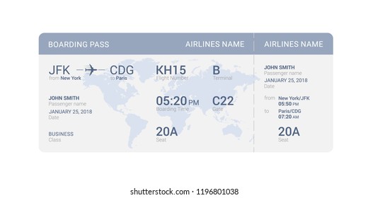 Blue boarding pass isolated on a white background. Vector illustration.