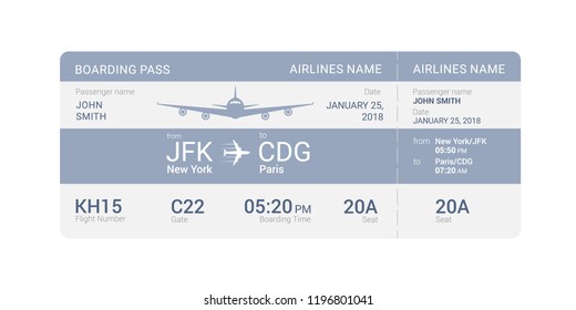 Blue boarding pass isolated on a white background. Vector illustration.