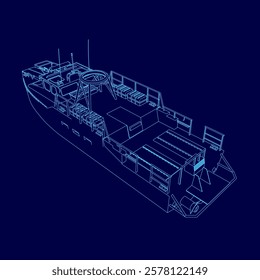 Blue boat contour. The boat is shown in a blue drawing