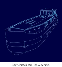 Blue boat contour. Vector illustration