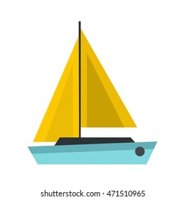 Blue boat icon in flat style isolated on white background. Sea transport symbol