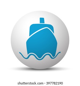 Blue Boat icon on sphere on white background