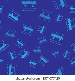 Blue Boat with oars and people icon isolated seamless pattern on blue background. Water sports, extreme sports, holiday, vacation, team building.  Vector Illustration