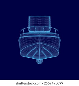 Blue boat outline. The boat is shown in a 3D format