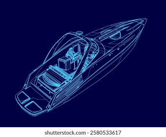 Blue boat outline. The boat is shown in a blue color scheme