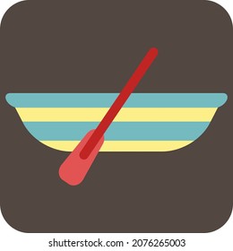 Blue boat with red paddle, illustration, vector, on a white background.