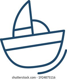 Blue boat sailing, illustration, vector on white background.