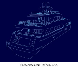 Blue boat with a stripe on the side. The boat is shown in a blue drawing