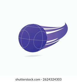 Blue bocce ball with curved motion trails, symbolizing speed, energy, and sports action on a white background.