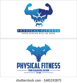 Símbolo de cuerpo azul símbolo inicial bison músculo moderno logo adecuado para fitness Gimnasio físico Salud Negocio ilustración siluva potencia fuerza de cuerpo masculino fuerte construir cuerpo sano club de empresa