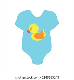 Blue bodysuit with a duck. Children's bodysuit for a boy. Vector illustration isolated on white background.