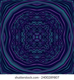 Blue bohemian mandala magic vector seamless ornament. Exotic patchwork sample or decoupage napkin print. Vintage chakra motif. Silk symmetrical endless ethnic pattern. Wrapping paper ornament.