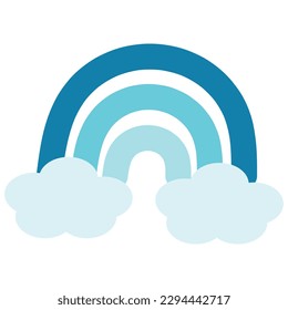 Blue boho rainbow with clouds. Vector illustration