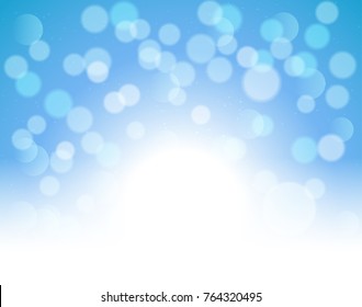 Blue bokeh abstract festive background. Golden christmas light shine bright holiday magic decoration.