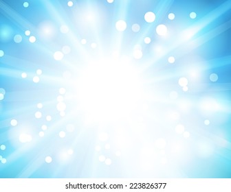Blue bokeh abstract light background with rays