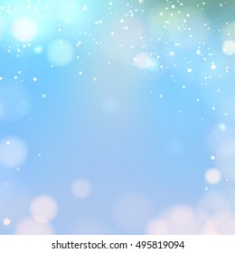 Blue bokeh abstraction with light blue background. Blue lights background. Vector illustartion.