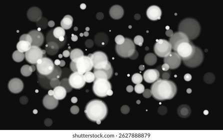 Blauwe bokeh achtergrond met zachte gloeiende cirkels op donkere achtergrond. Zacht lichteffect met gladde onscherpte, perfect voor feestelijke, abstracte of decoratieve vectorontwerpen.