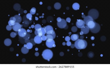Blauwe bokeh achtergrond met zachte gloeiende cirkels op donkere achtergrond. Zacht lichteffect met gladde onscherpte, perfect voor feestelijke, abstracte of decoratieve vectorontwerpen.
