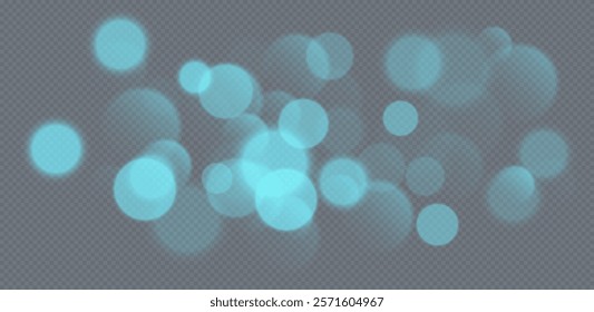 Blue bokeh, blurred background with sparkling lights, blurry texture effect isolated on grey background.