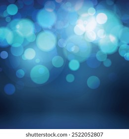 Blue bokeh. Blurred dark background with glowing light circles. Bright festive backdrop. Excellent as a background for the production of any printed product, advertising, or other design.