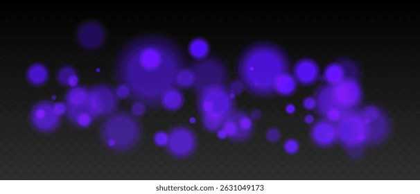 Blue bokeh. Cool light dots with glow and soft edges, floating blur effect on transparent surface for winter, night or calm futuristic visuals.