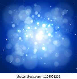 blue bokeh & a digital waves composed of low polygonal shapes - an abstract illustration of modern information technology, the Internet, cloud solutions, the digital economy, big data, digital economy