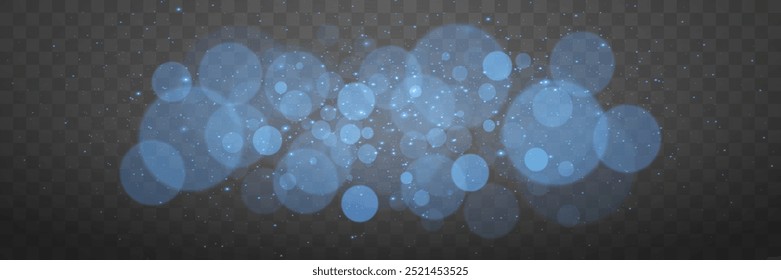 Blue bokeh dust sparks shine with a special light.Light glow effect. Christmas light effect. Vector sparkles on a transparent background.