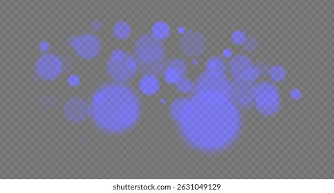 Blue bokeh. Fantasy glow blur spheres on transparent background, dreamy particles with soft edges for mystical or futuristic mood in design.