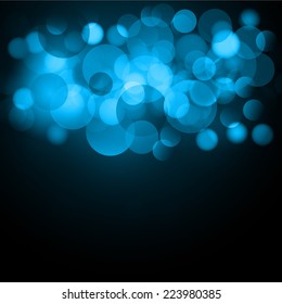 blue bokeh Festive background. Christmas and New Year. Blurred defocus lights. Vector background. 