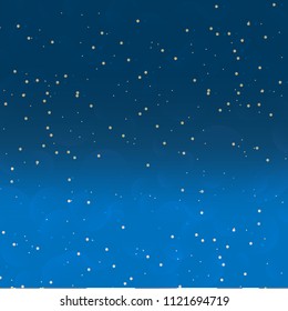 Blue bokeh with gold glitter background. Can be used poster, card, template. Night sky with stars. Nature concept. Vector illustration.